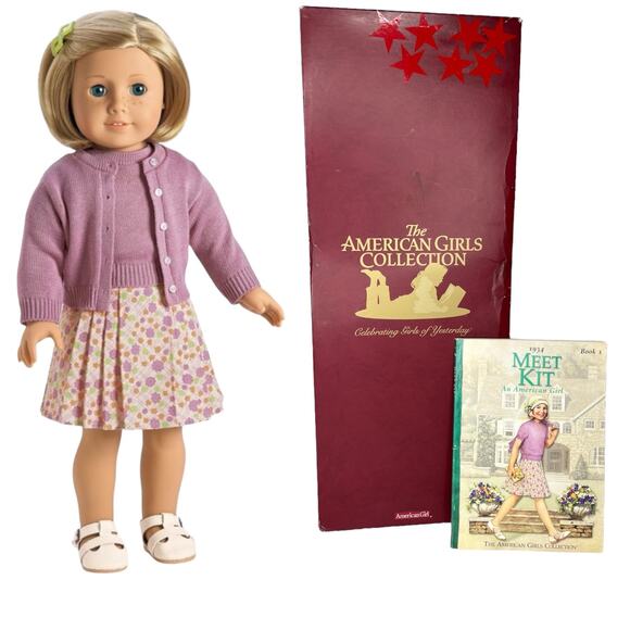 VTG American Girl 18" KIT DOLL + Meet Outfit Accessories Necklace Coin Hat Box - Picture 8 of 14
